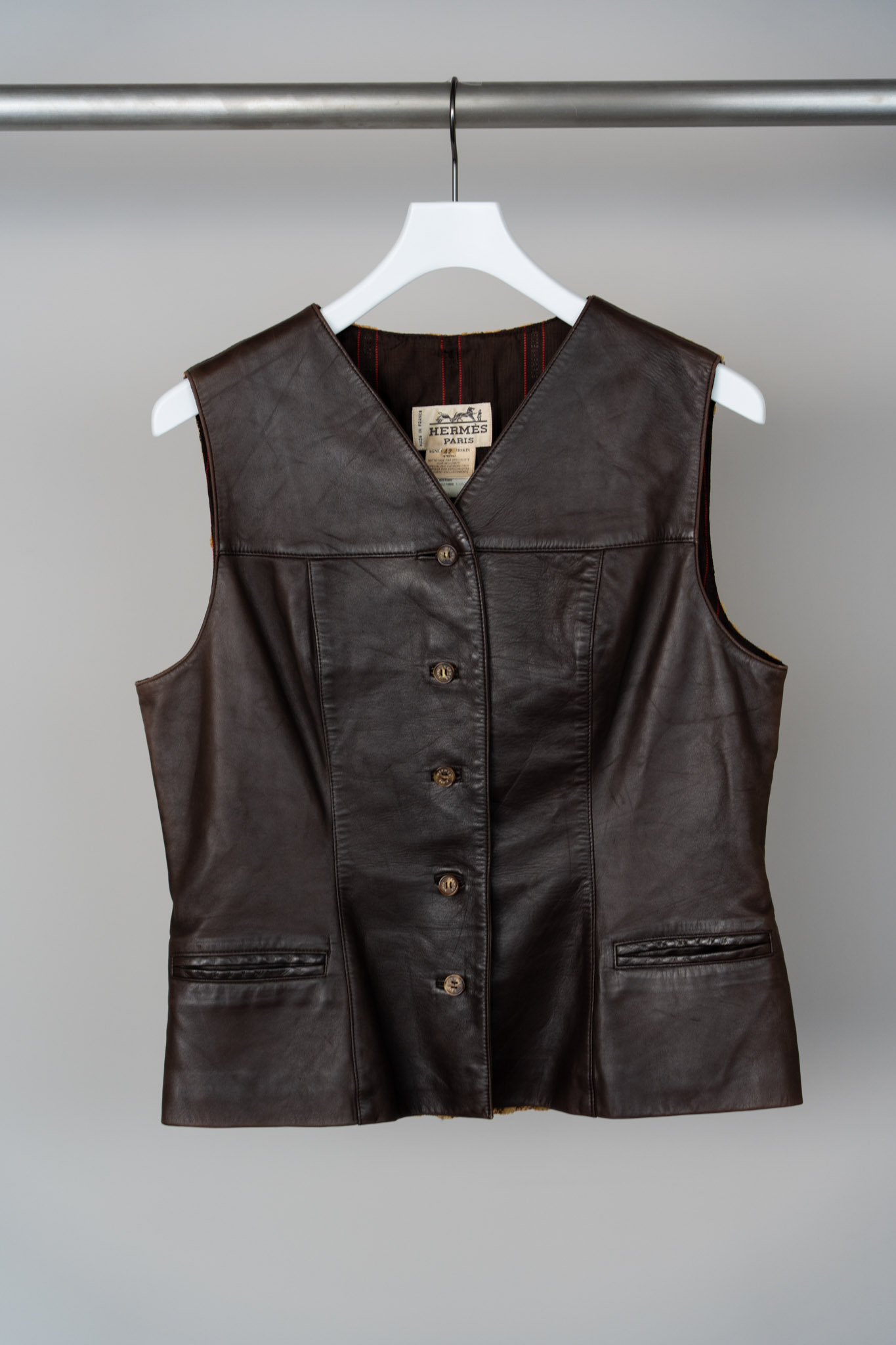 HERMES Lamb and Kuva Cloth Leather Vest