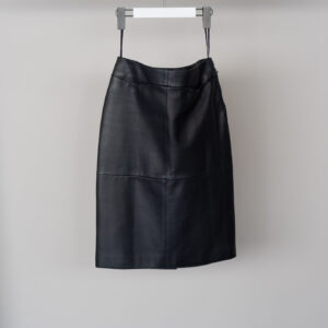 HERMES Lamb Leather Logo Button Back Slit Skirt GAULTIER