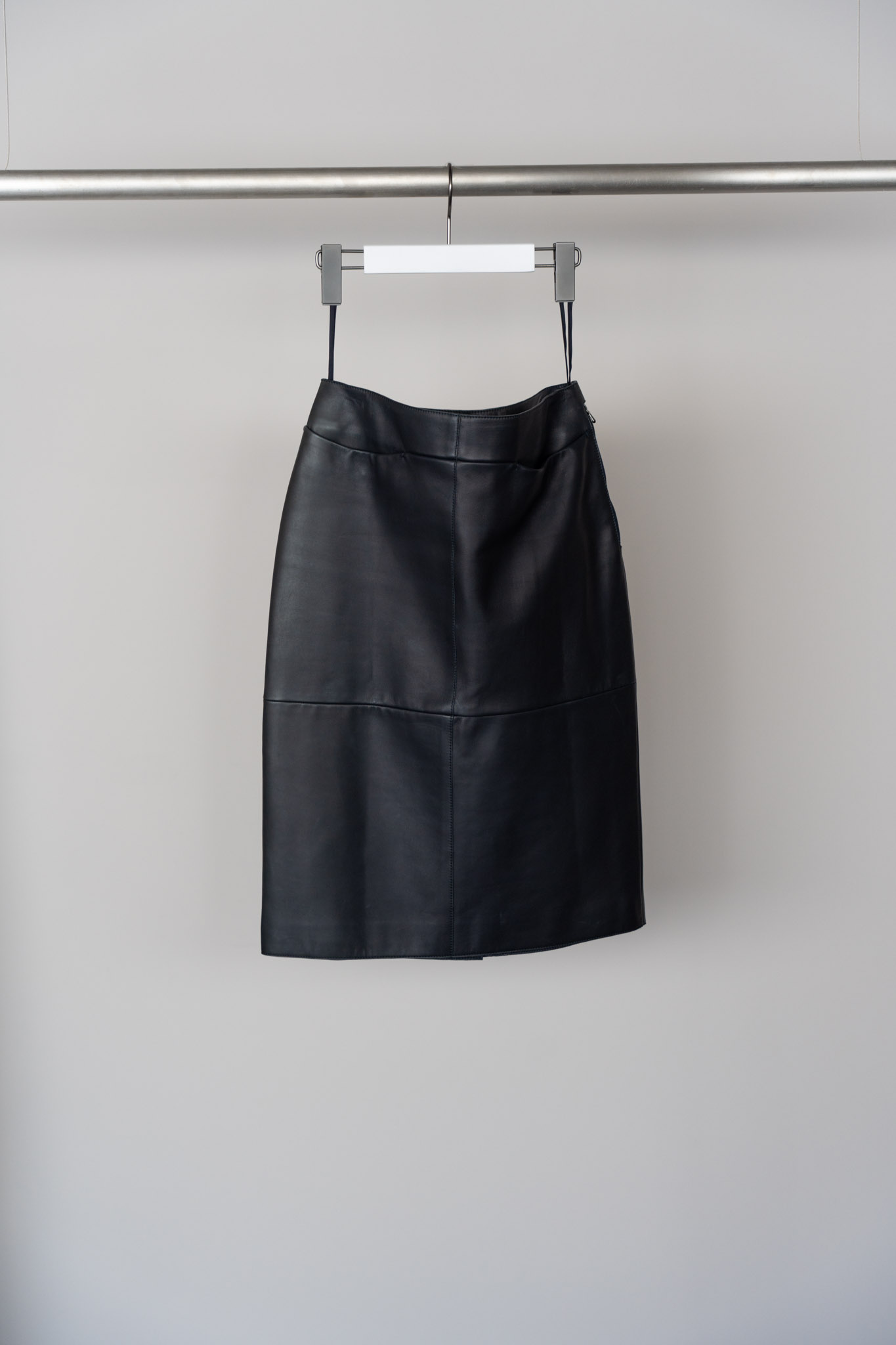 HERMES Lamb Leather Logo Button Back Slit Skirt GAULTIER
