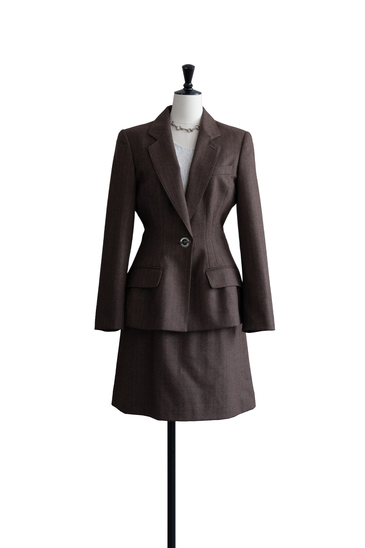 Wool Pinstripe Tailored Jacket&Skirt Set Up