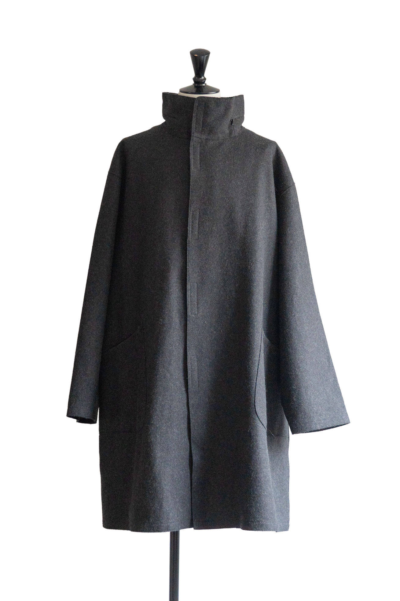 00’s Gray Felted Raw Edge Wool TopCoat W/Hidden Hood